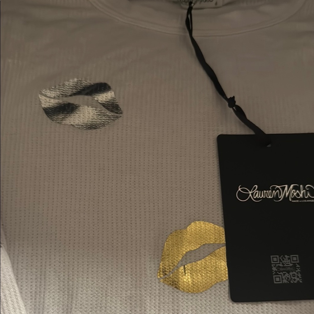 Lauren Moshi White Graphic Blouse with Mandarin Collar - Picture 4 of 5